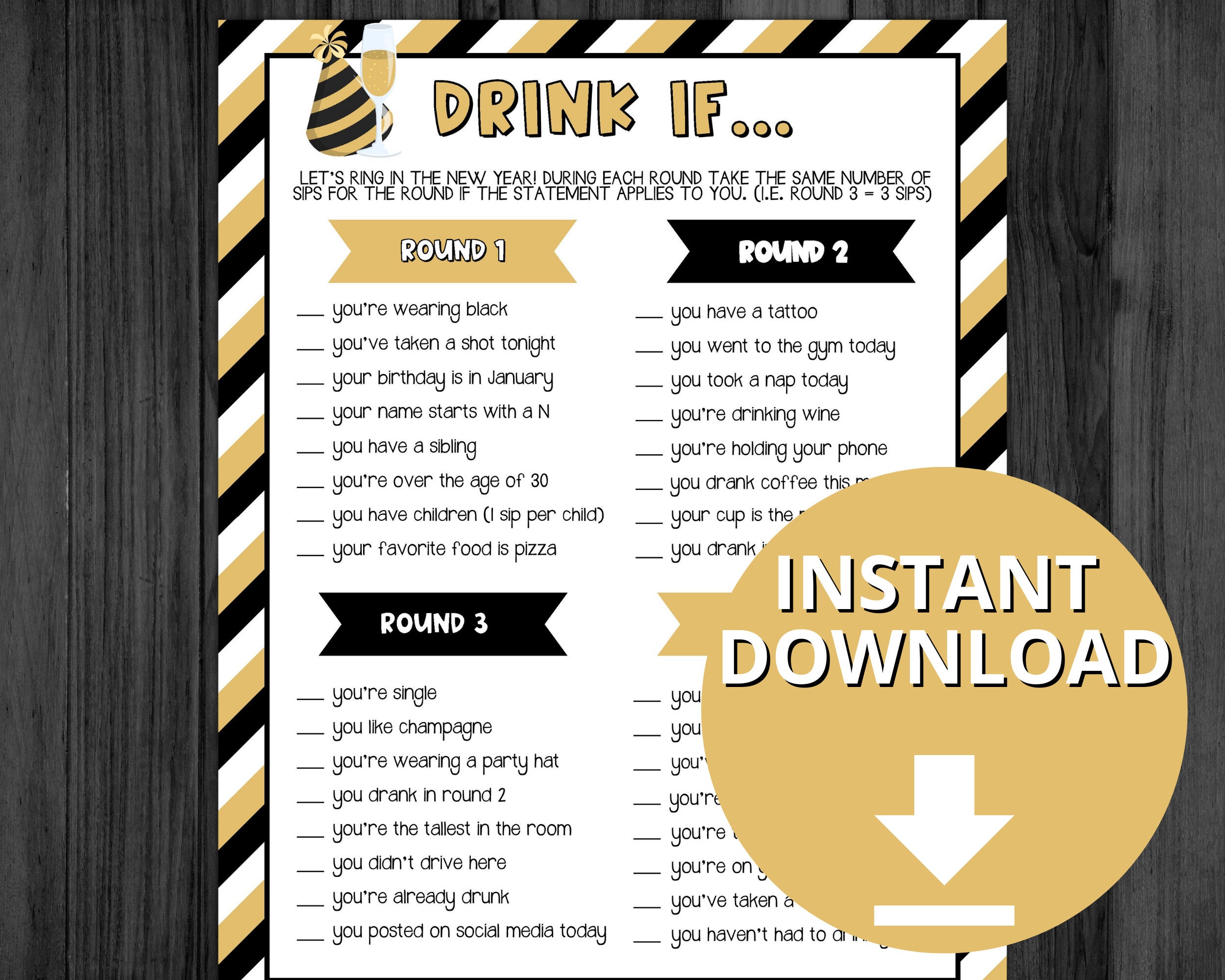 New Year's Eve Drink If Game, Adult New Year's Eve Drinking Game ...