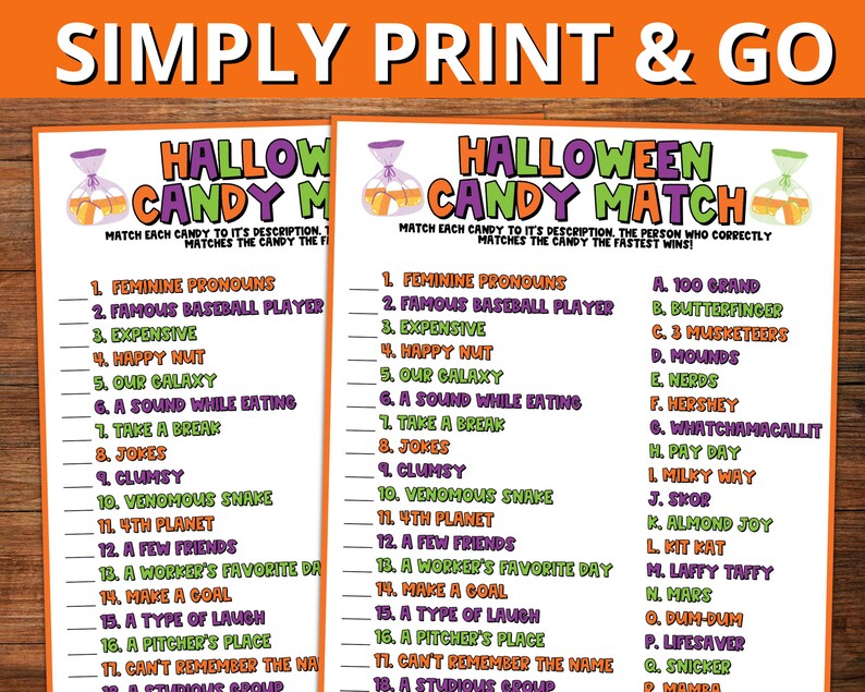 Halloween Candy Match Game Halloween Party Activity for Kids - Etsy