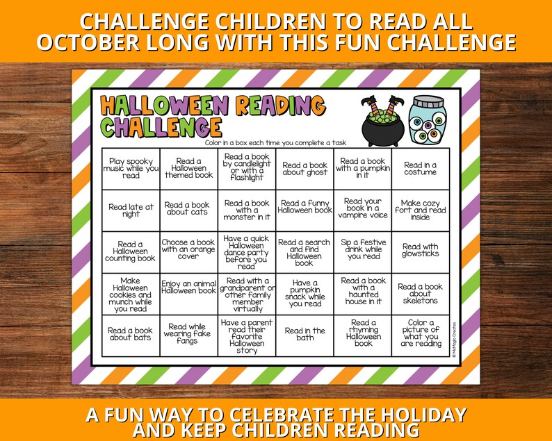Halloween Reading Challenge for Kids, Printable Reading Challenge Activities, Reading Challenge Template image 2