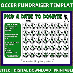 Soccer Calendar Fundraiser, Pick a Date to Donate Printable, Soccer Fundraiser Template