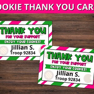 Bearbeitbare Girl Scout Cookie Danke Karten, Cookie Danke Tags, Cookie Visitenkarten, GS Lieferung Tag