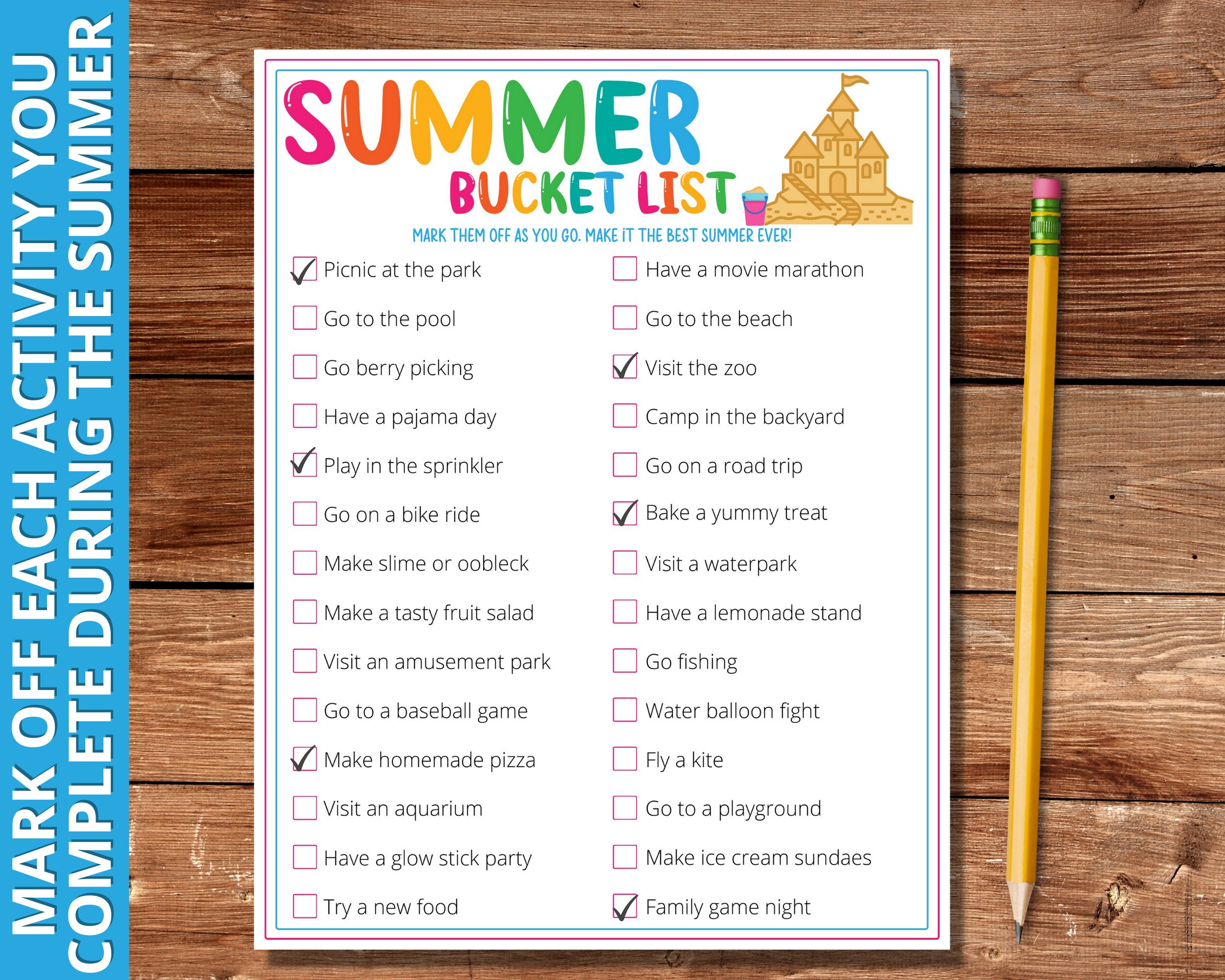Summer Bucket List, Bucket List Template for Kids, Printable Summer