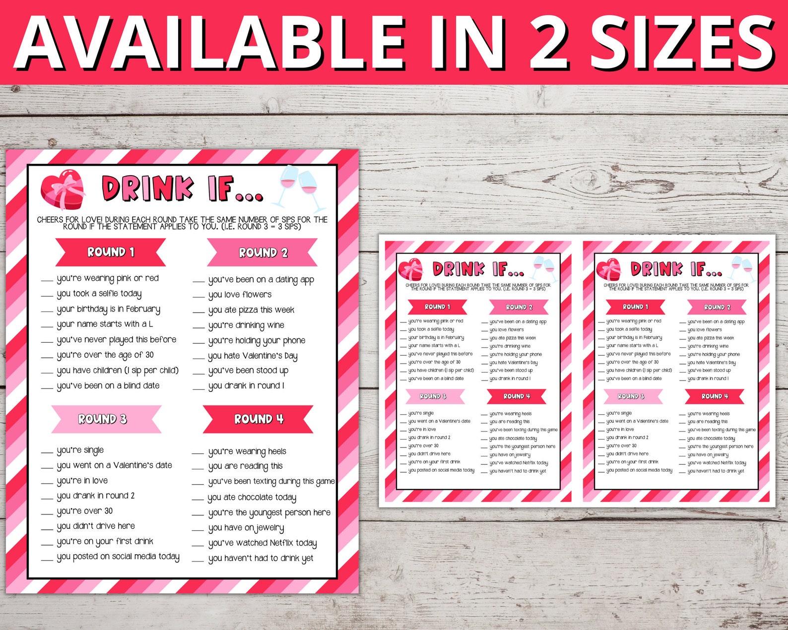 Valentine's Day Drink If Game, Adult Galentine's Day Drinking Game Printable, Valentine's Day