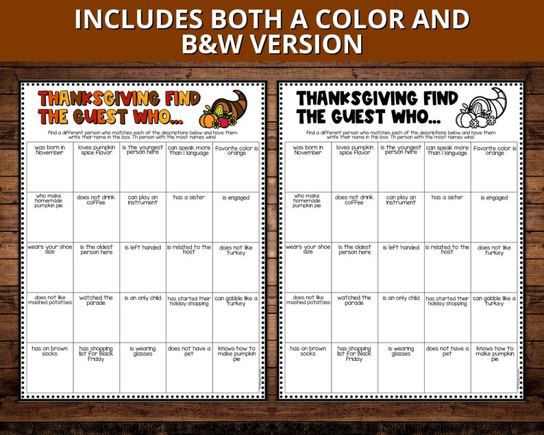 Thanksgiving Find the Guest Who Game, Adult Thanksgiving Party Games ...
