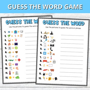 Guess the Word Game, Rebus Puzzles and Brain Teasers, Rainy Day Activities, Printable Games for Kids and Adults