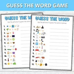 Guess the Word Game, Rebus Puzzles and Brain Teasers, Rainy Day Activities, Printable Games for Kids and Adults