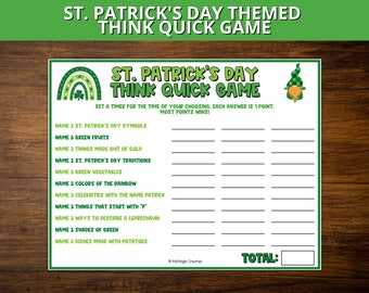 St. Patrick's Day Themed Think Quick Game, St. Patrick's Day Trivia Game, St. Patty's Game, St. Patty's Day Activity