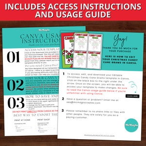 Peut inclure: Un t&eacute;l&eacute;chargement num&eacute;rique imprimable pour des grammes de cannes de No&euml;l. Les instructions expliquent comment modifier le mod&egrave;le dans Canva. Le mod&egrave;le pr&eacute;sente un graphique de canne de No&euml;l rouge et blanche avec le texte "Candy Cane Gram".