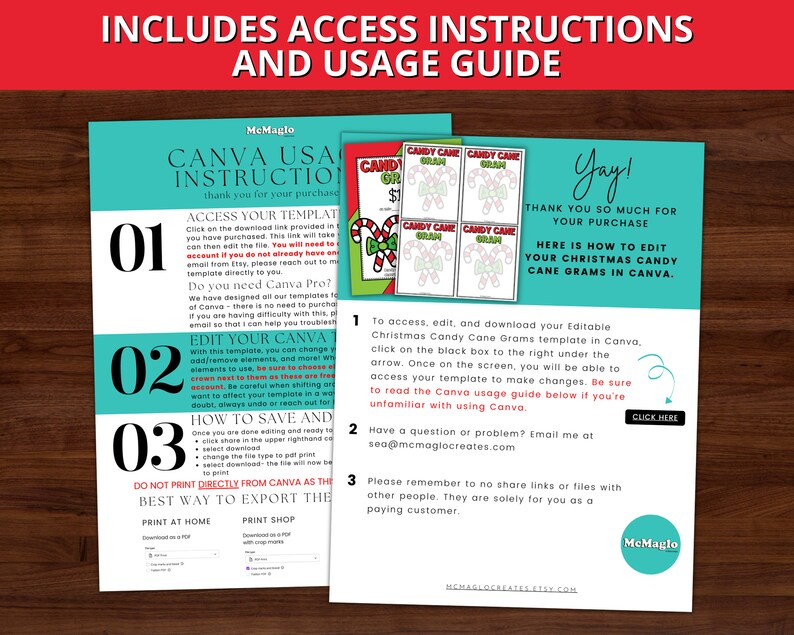 Peut inclure: Un t&eacute;l&eacute;chargement num&eacute;rique imprimable pour des grammes de cannes de No&euml;l. Les instructions expliquent comment modifier le mod&egrave;le dans Canva. Le mod&egrave;le pr&eacute;sente un graphique de canne de No&euml;l rouge et blanche avec le texte "Candy Cane Gram".