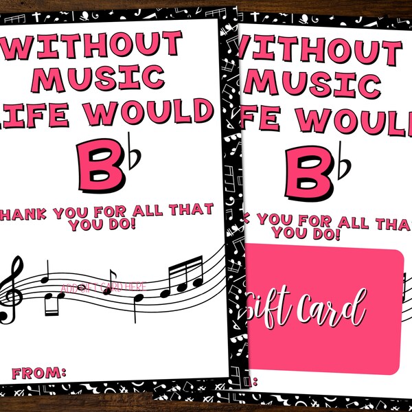 Music Teacher Appreciation Gift Card Holder, Music Teacher Appreciation, Band Teacher Appreciation, Teacher Thank You Printable Card