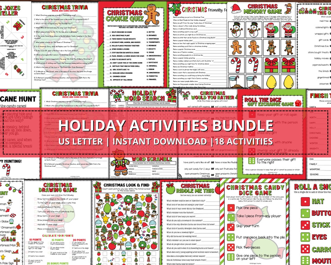 Holiday Party Games for Kids, Holiday Activities Bundle, Fun Christmas
