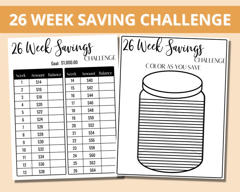 26 Week Savings Challenge Printable Savings Challenge Tracker - Etsy