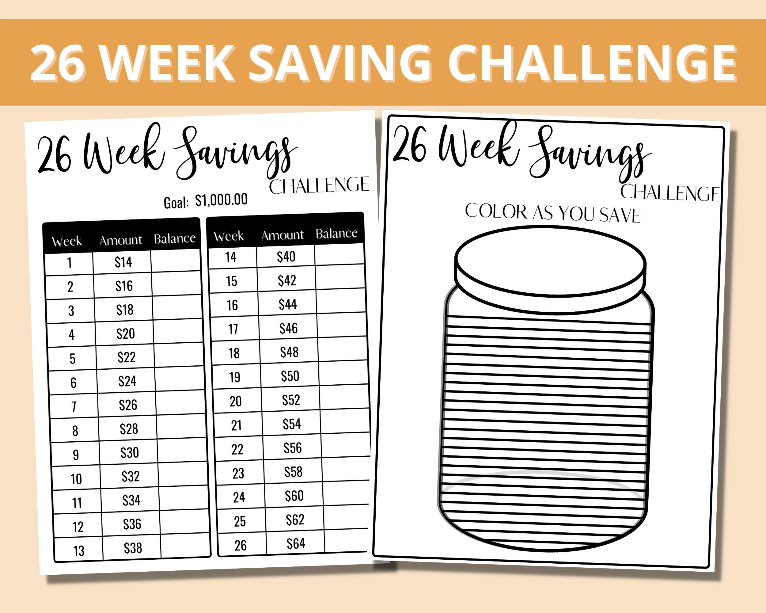 26 Week Savings Challenge Printable Savings Challenge Tracker - Etsy