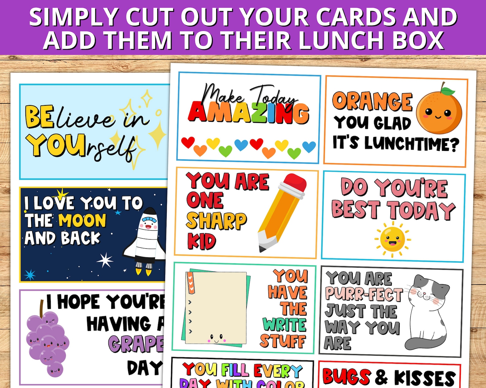 Lunch Box Notes for Kids, Lunch Box Note Template, Positive ...