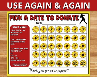 Softball Calendar Fundraiser, Pick a Date to Donate Printable, Softball  Fundraiser Template - Etsy