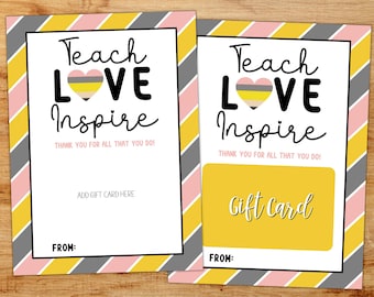 Teacher Appreciation Gift Card Holder, Teacher Assistant Appreciation, Paraprofessional Appreciation, Teacher Thank You Printable Card
