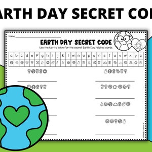 以下が含まれることがあります： 地球の日に関する秘密のコードが書かれた白黒の印刷可能なワークシート。ワークシートには、アルファベットの文字と対応する地球の日関連のアイコンが書かれたキーがあります。ワークシートには、生徒がデコードされた単語を書くための行があります。