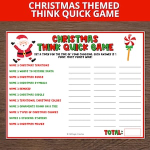 Christmas Themed Think Quick Game, Christmas Trivia Game, Holiday Party Game, Christmas Group Games