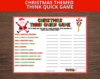 Jeu de réflexion rapide sur le thème de Noël, jeu-questionnaire de Noël, jeu de fête des fêtes, jeux de groupe de Noël