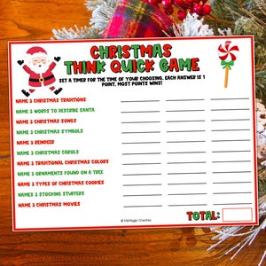 Christmas Themed Think Quick Game, Christmas Trivia Game, Holiday Party ...