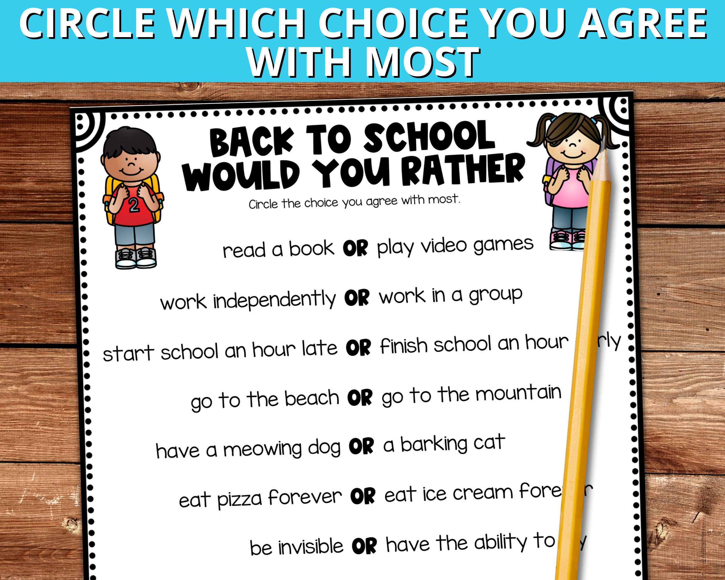 Would You Rather Back to School Activity, First Day of School Game ...