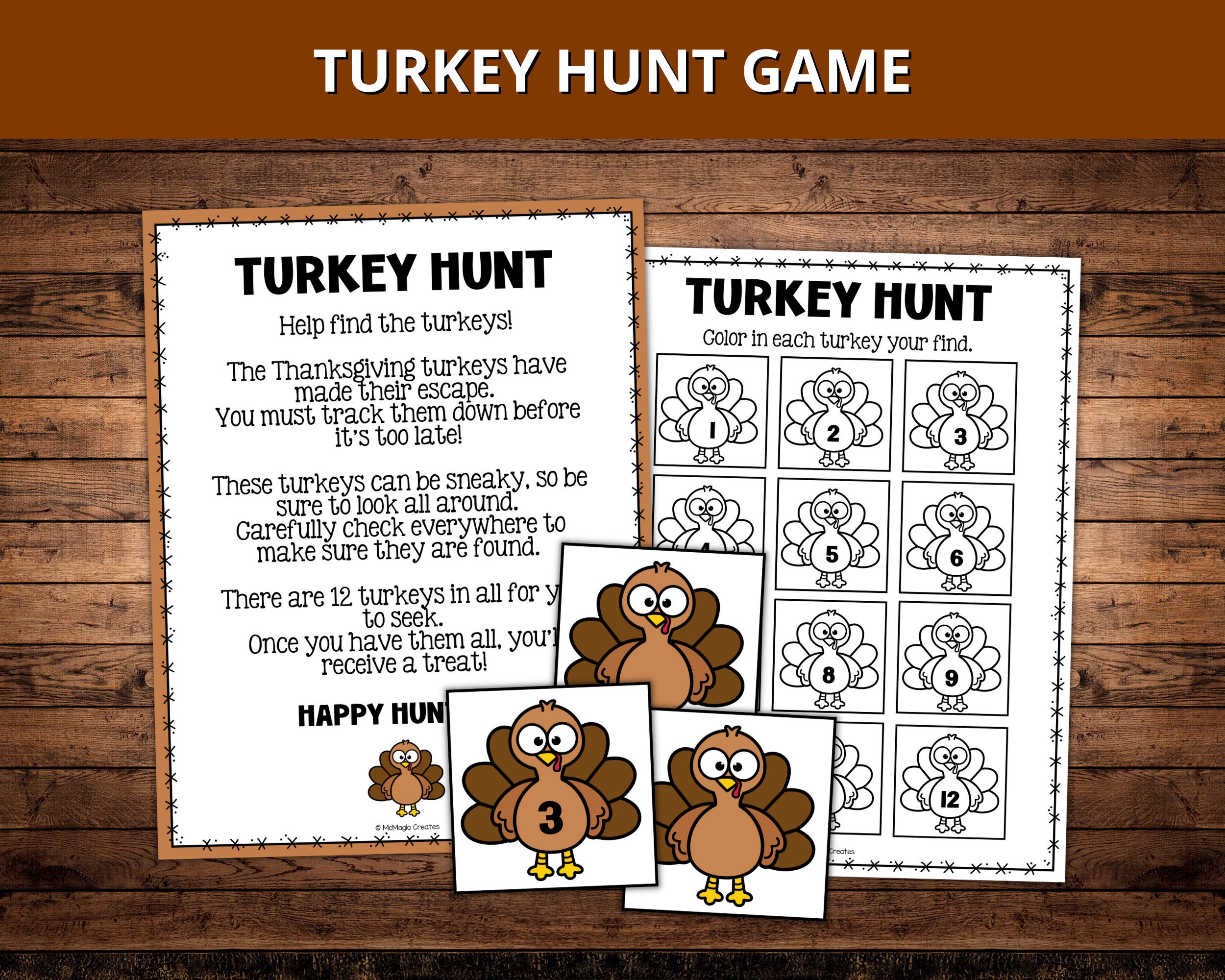 printable turkey hunt game, thanksgiving scavenger hunt