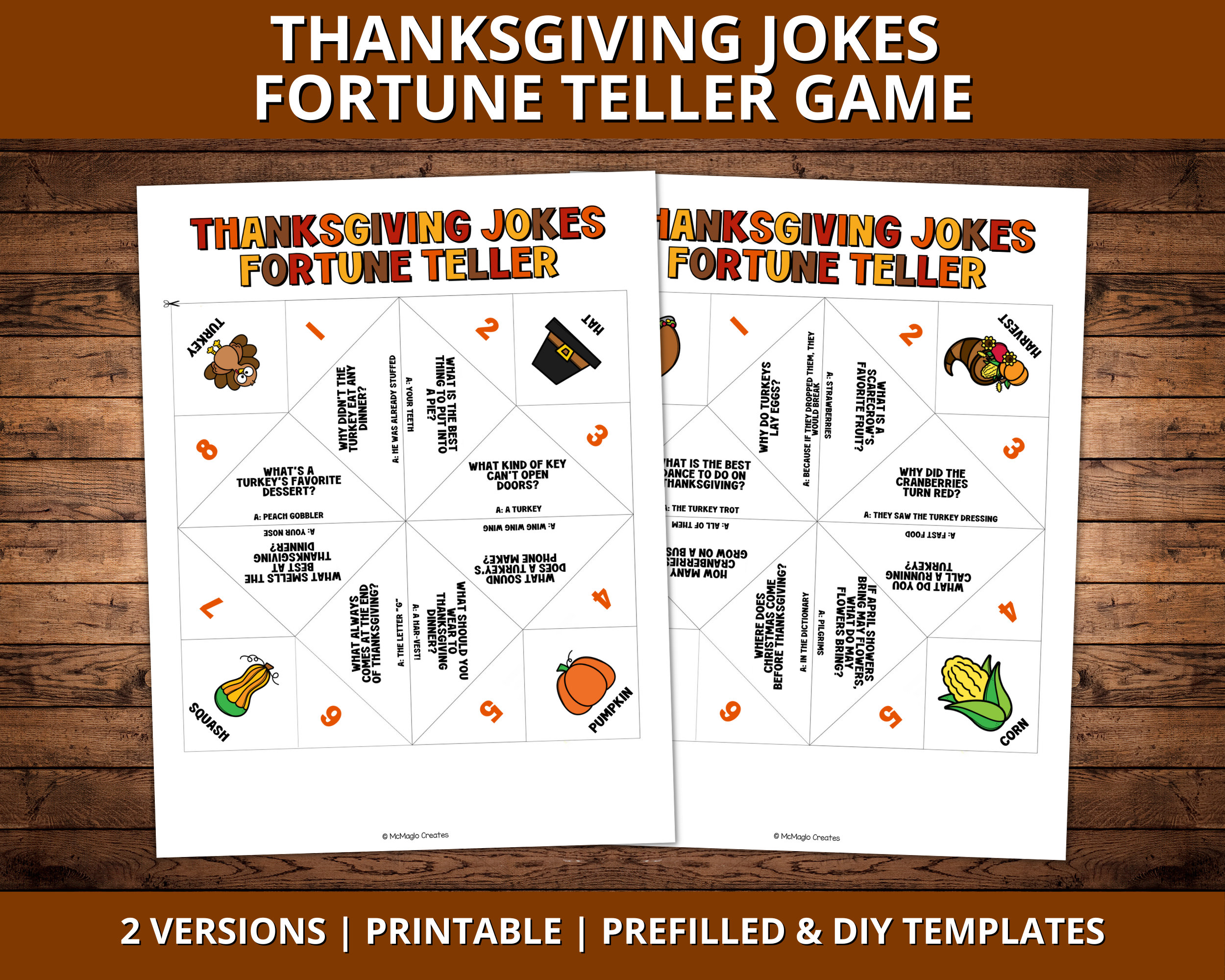 Thanksgiving Joke Fortune Teller Game, Thanksgiving Cootie Catcher