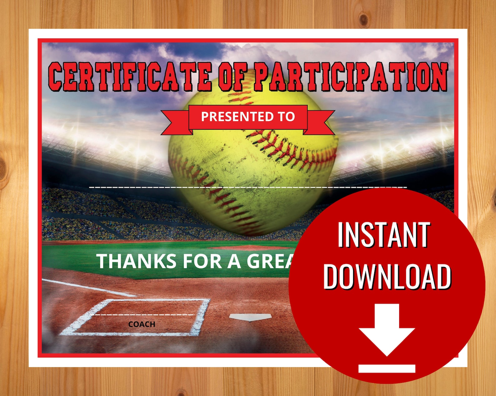 Softball Award Certificates, End of Season Softball Award Certificates