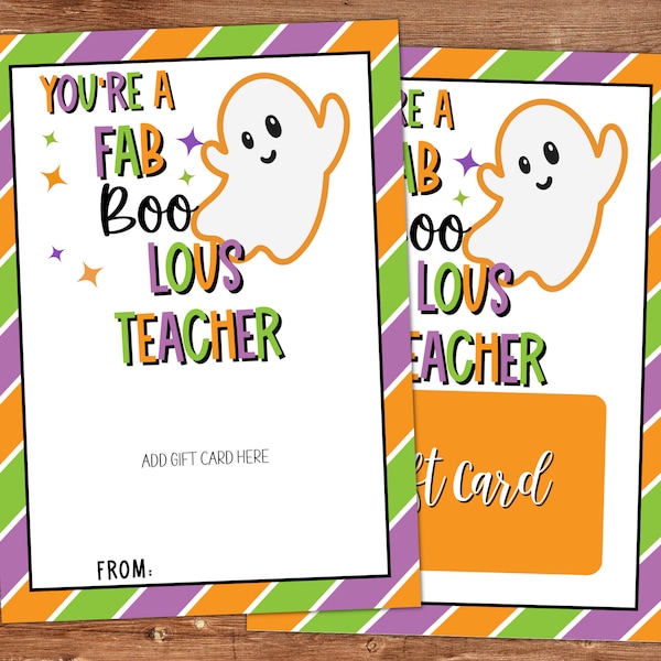 Halloween Teacher Gift Card Holder, Halloween Gift Card Holder, Halloween Teacher Treat, Faboolous Teacher, Teacher Halloween Card