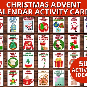 Christmas Advent Calendar Activity Cards, Family Holiday Activities Calendar,  Advent Calendar for Kids, Christmas Activity Cards