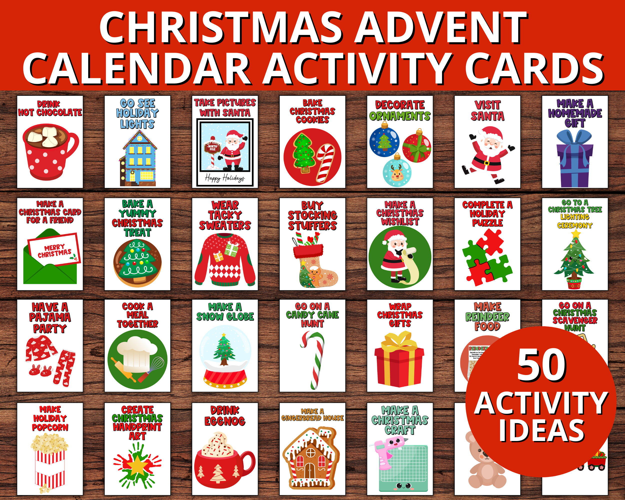 Christmas Advent Calendar Activity Cards, Family Holiday Activities Calendar, Advent Calendar for Kids, Christmas Activity Cards - Etsy