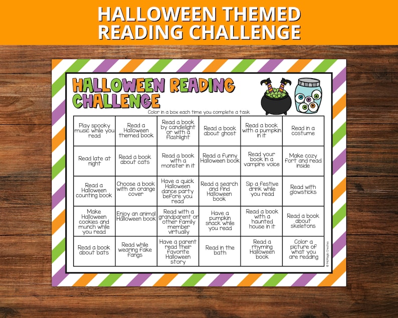 Halloween Reading Challenge for Kids, Printable Reading Challenge Activities, Reading Challenge Template image 1