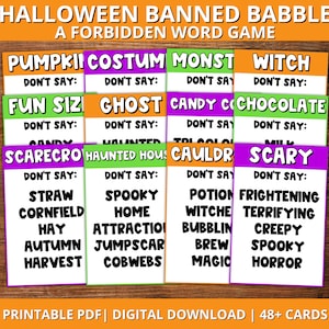 Halloween Printable Party Game, Banned Babble A Forbidden Words Game, Family Games for Halloween