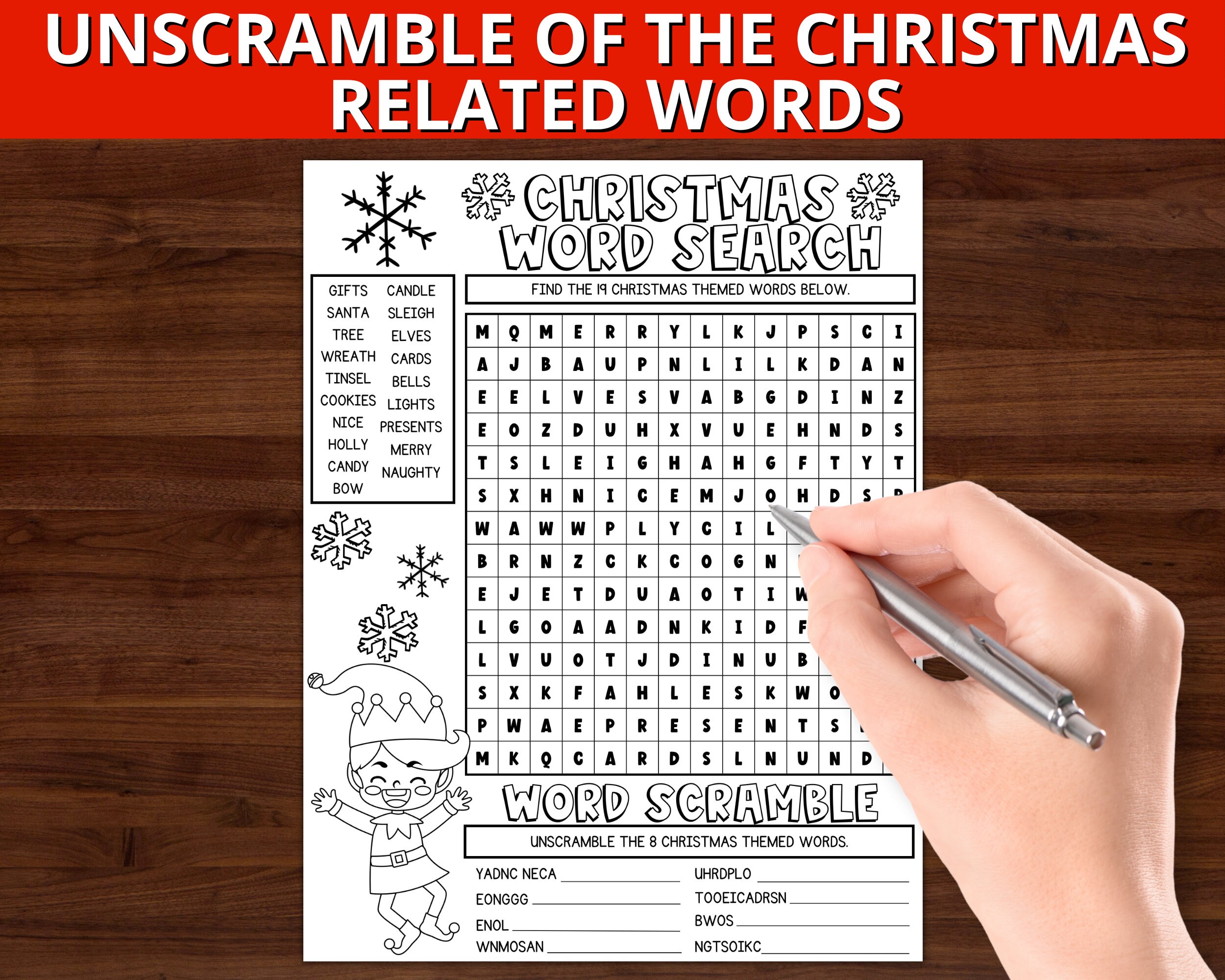 Christmas Activity Sheet Christmas Word Search and Word - Etsy