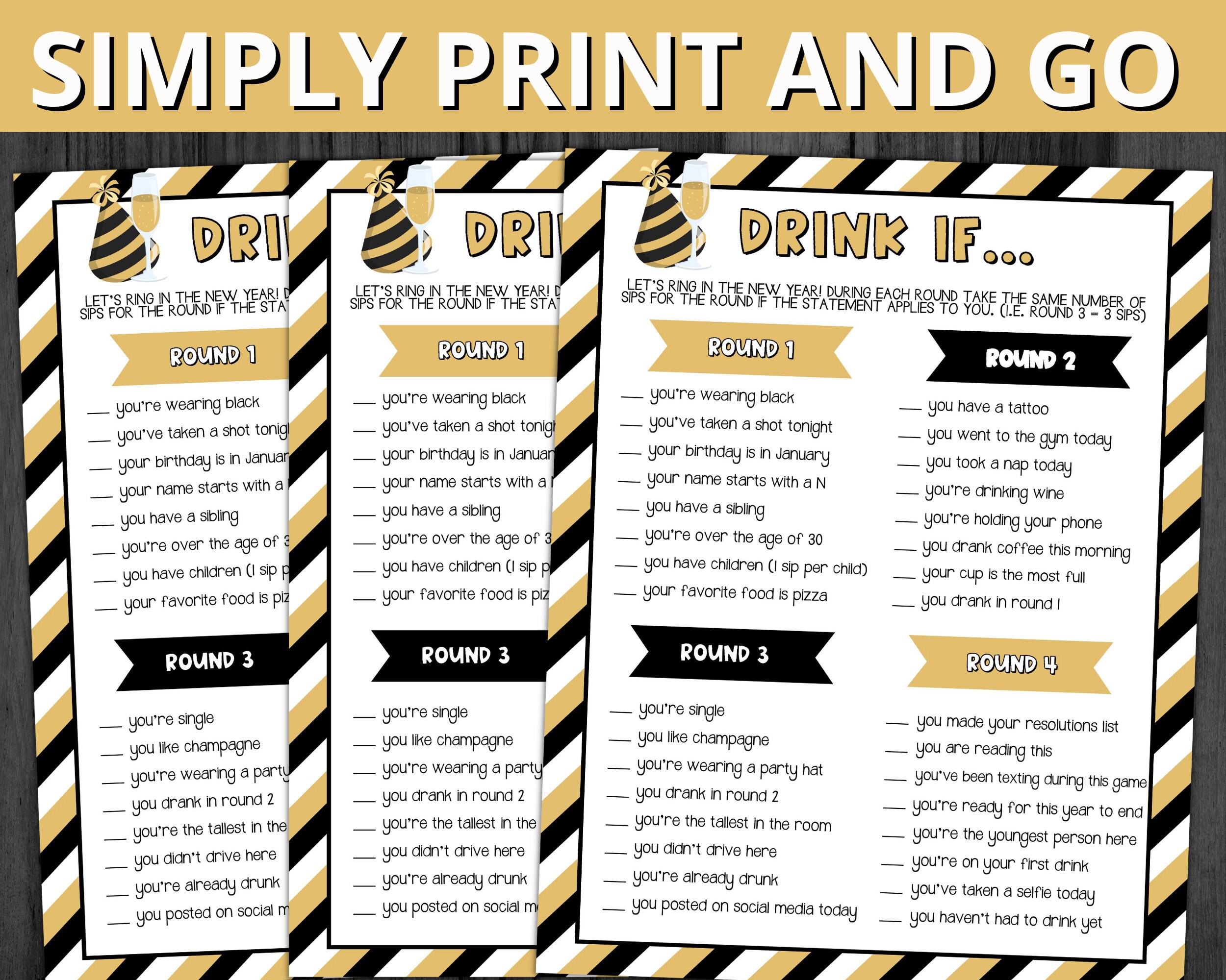 New Year's Eve Drink If Game, Adult New Year's Eve Drinking Game ...