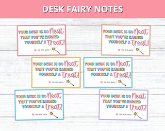 Desk Fairy Notes, Printable Desk Fairy Treat Cards, Desk Fairy Tags