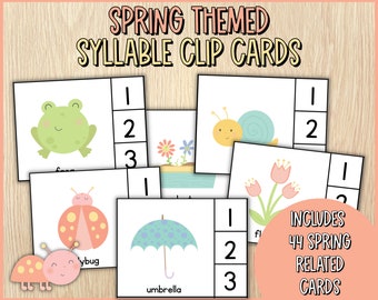 Spring Syllable Clip Cards, Printable Syllable Activity