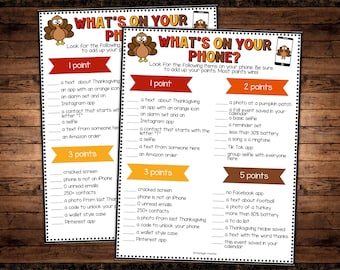 Thanksgiving, was ist auf Ihrem Telefon Spiel, Thanksgiving druckbare Spiele, Friendsgiving Spiel