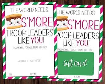 Girl Scout Troop Leader Appreciation Day Gift Card Holder Printable,  Troop Leader Appreciation Day Gift, GS Volunteer Card