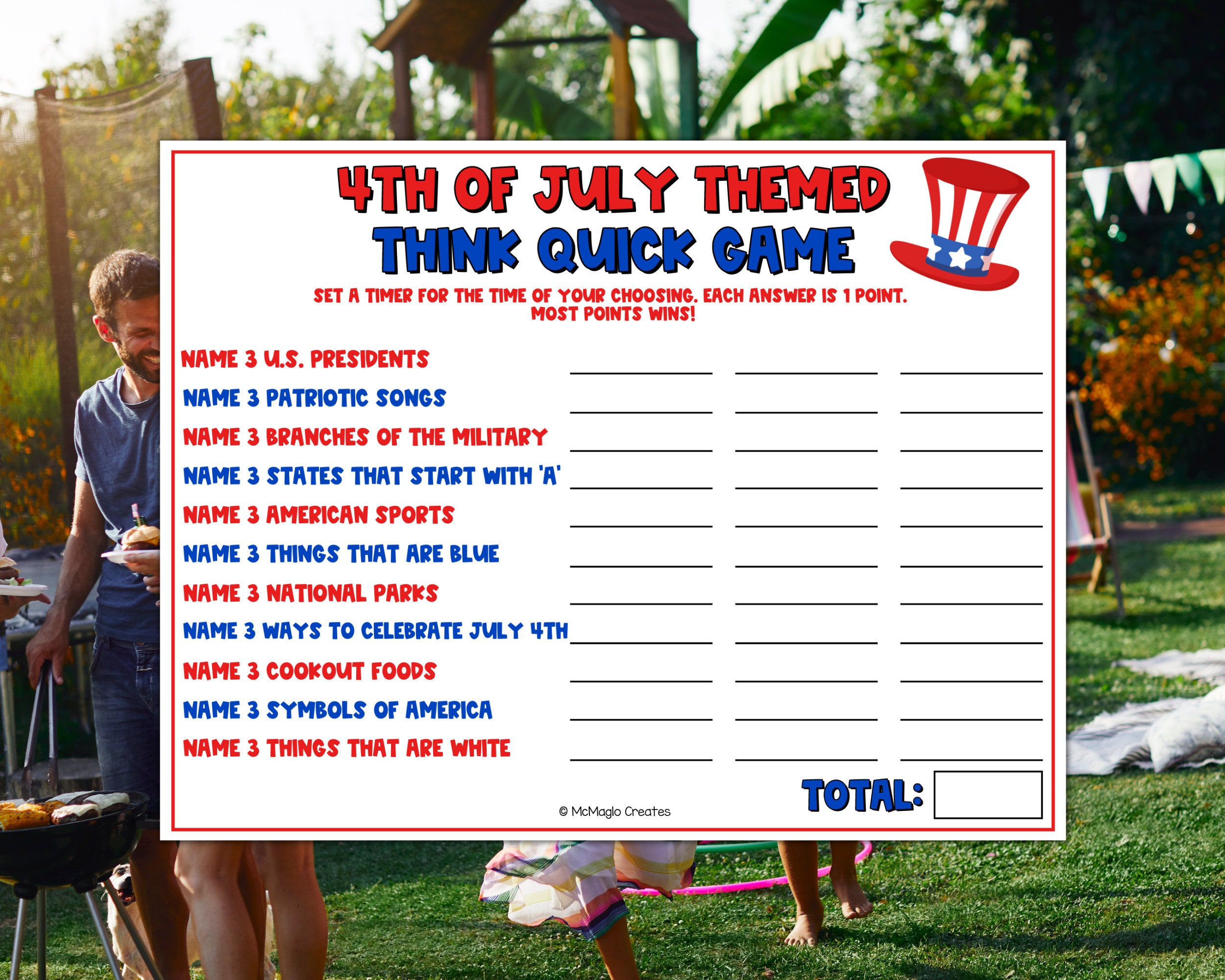 Fourth of July Themed Think Quick Game, Fourth of July Trivia Game ...