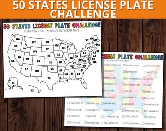 License Plate Challenge, Road Trip Printable, Kids Travel Activity