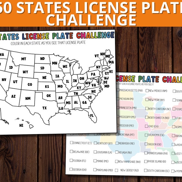 License Plate Challenge, Road Trip Printable, Kids Travel Activity