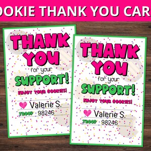 Bearbeitbare Girl Scout Cookie Danke Karten, Cookie Danke Tags, Cookie Visitenkarten, GS Lieferung Tag