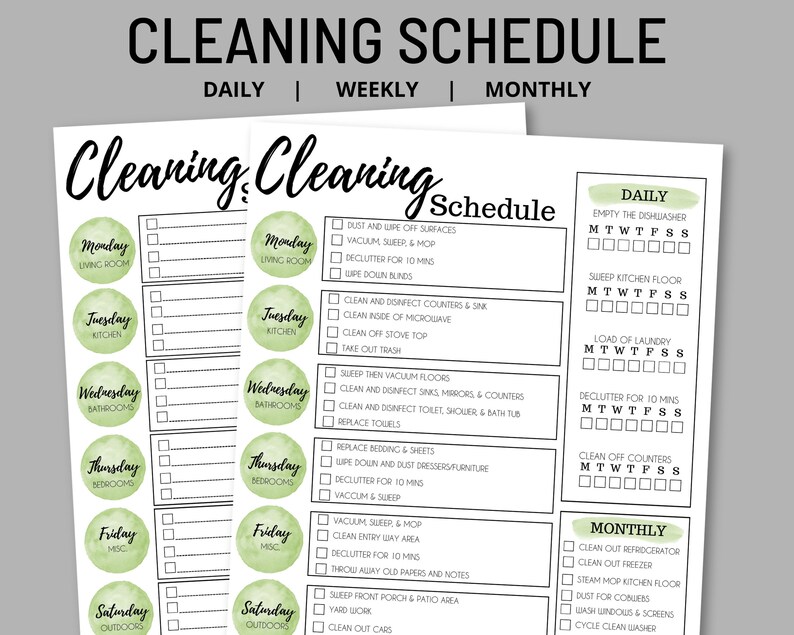 Printable Cleaning Schedule Daily Weekly Monthly Zone Etsy