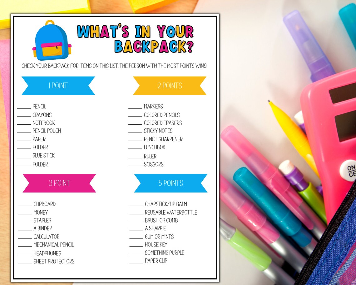 Back to School What's in Your Backpack Activity First Day Etsy