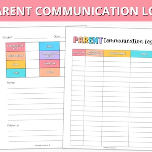 Parent Communication Log, Teacher Communication Record, Communication Tracker