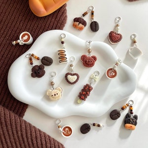 Charm de café en miniatura, Charm de oso, Charm de perro, Llavero de café, Charm de café con leche, Llavero de animal, Charm lindo, Charm de comida kawaii, Regalo para amigos