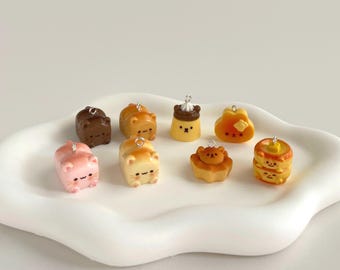 Kawaii Food Charm: Toast Cat, Pudding Bear, Bunny Pancake