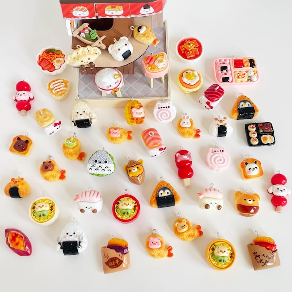 Kawaii Food Charm: Miniature Sushi, Ramen, Lucky Cat Keychain