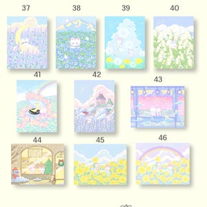 May include: A set of 10 digital illustrations featuring cute cartoon animals in various pastel-colored settings. The illustrations are numbered 37 through 46.
